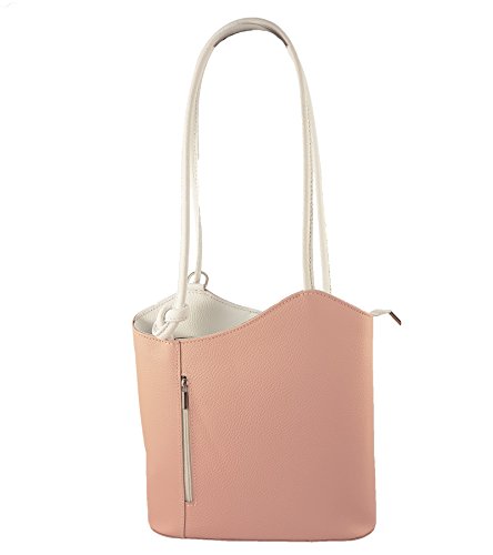 Freyday handtasche rucksack henkeltasche echtleder rosa-weiß HR03 2 in 1