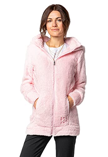 sublevel damen fleece mantel kapuzenjacke teddyfleece langarm warm schwarz rosa grau rose M