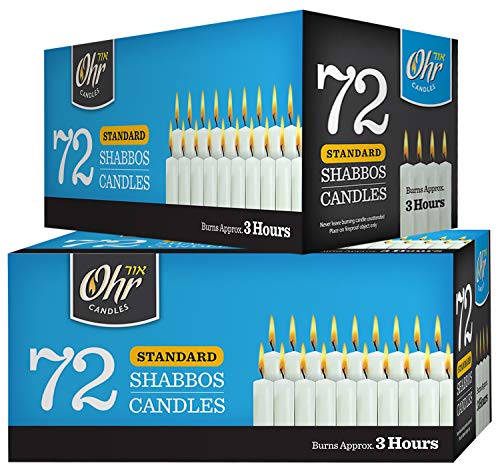 OHR CANDLES Shabbat-Kerzen, traditionelle 3 Stunden Kerzen, 72 Stück (144 Stück)