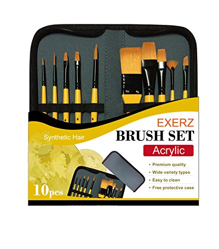 Künstler Pinsel Set 10 Stück Synthetik Haare Reisehülle für Acryl Wasserfarben