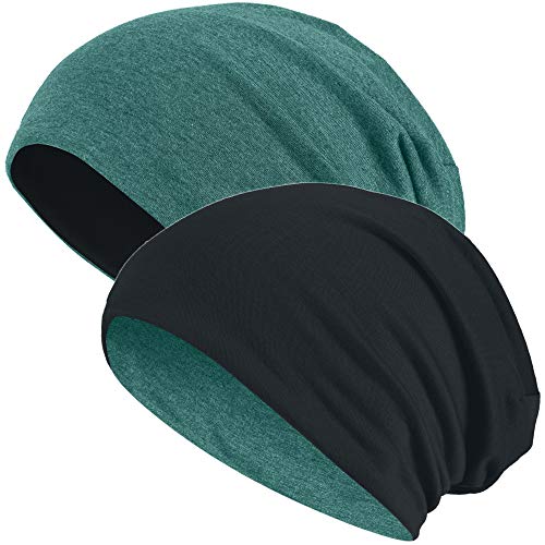 hatstar unisex reversible beanie, leicht und weich, für frühling und sommer, grün meliert/schwarz