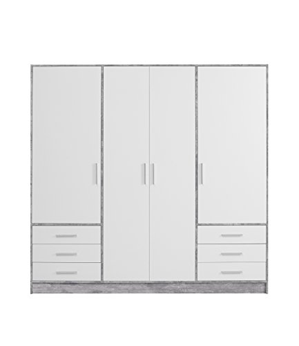 kleiderschrank forte jupiter 4-türig grau weiß 206,5 cm mit schubladen und böden