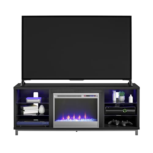 Ameriwood lumina tv-ständer mit 70 zoll kamin, schwarze eichenoptik