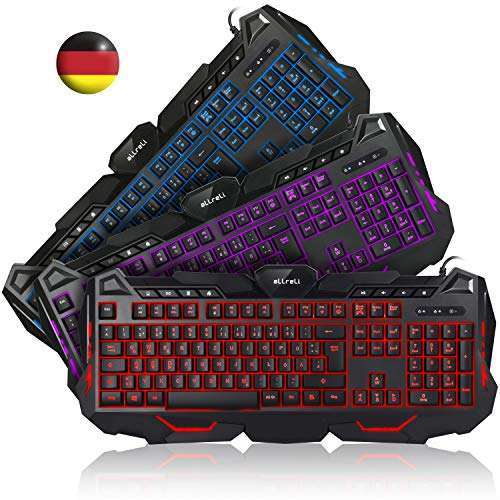 aLLreli K617 gaming tastatur beleuchtet deutsch qwertz usb 3-farbig led schwarz