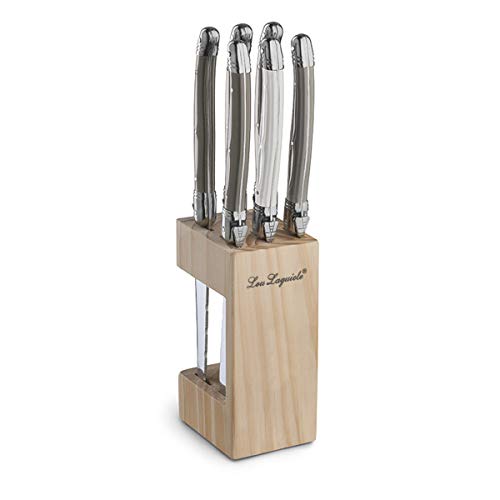 steakmesser set 6-teilig lou laguiole mit wellenschliff, griffe in pfeffer, perle, taupe