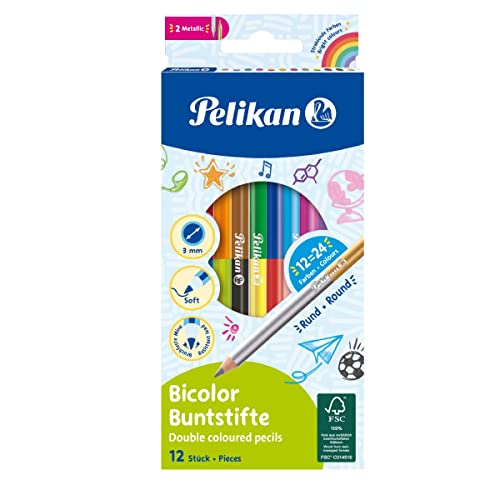 pelikan bicolor buntstifte 12er set 24 farben rund doppelt farbig lackiert