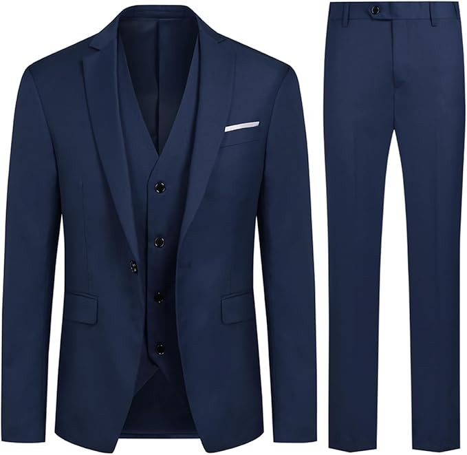 Herren Anzug Slim Fit 3-teilig - Sakko, Hose, Weste - Marineblau XL