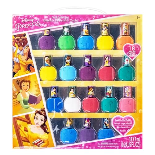 disney prinzessin belle nagellack set 18-teilig wasserbasiert für kinder ab 3 jahren, townley girl