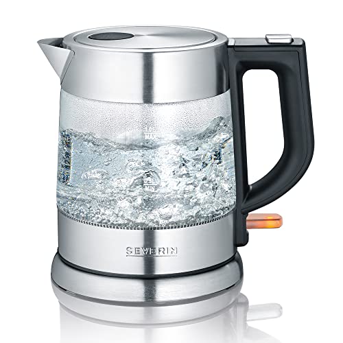SEVERIN Wasserkocher 1,0L Edelstahl Schwarz, elektrischer Kocher mit Kalkfilter WK 3468