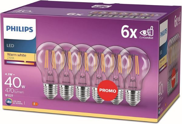 philips led e27 lampe 4,3 w 6er pack für 13,99 euro (statt 18 euro)