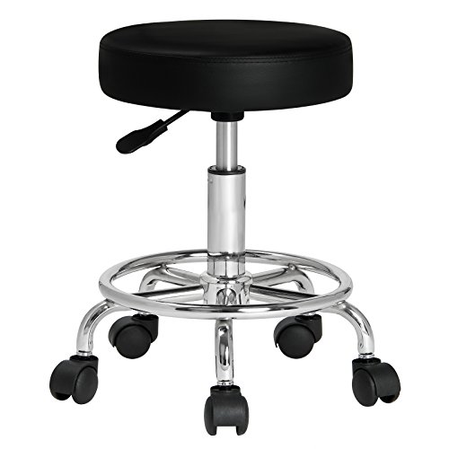 casaria rollhocker schwarz, höhenverstellbar 51-65cm, 360 drehbar, rund, mit fußstütze