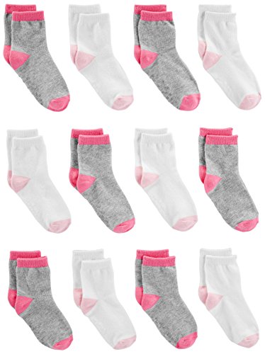 Simple Joys by Carter's 12er Pack Unisex Crew Socken für Babys, Grau/Rosa/Weiß, 0-6 Monate