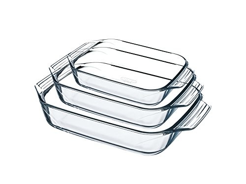 Pyrex Auflaufformen Set 3er, Borosilikatglas, Glasbackformen