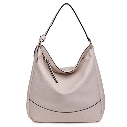 Miss Lulu Damen Henkeltasche Shopper Hobo Bag aus PU Leder, beige, für Arbeit und Reise, groß