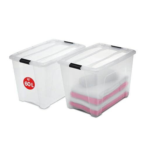 Produktbild: Iris Ohyama 2er-Set Aufbewahrungsboxen 60L, Transparent, Stapelbar, BPA-frei