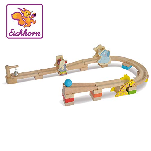 Eichhorn kugelbahn 30-tlg mit funktionsschienen aus buchenholz
