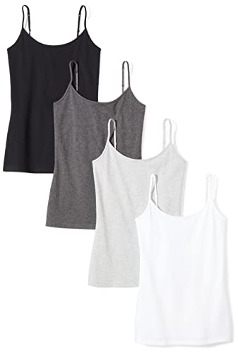 Damen Slim Fit Camisole 4er Pack, Schwarz/Charcoal/Granit/Weiß, S
