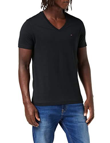 tommy jeans t-shirt kurzarm herren v-ausschnitt schwarz m