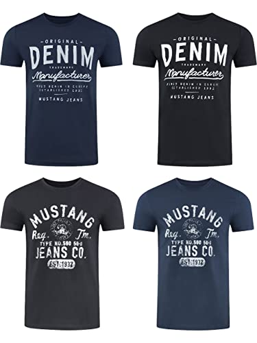 mustang tshirt herren 4er pack baumwolle rundhals kurzarm sommer tee xl, farbe: pack 2