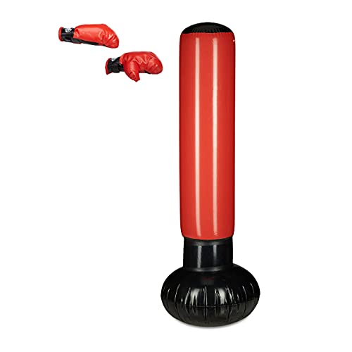 standboxsack für kinder freistehend, relaxdays aufblasbar, 160 cm, schwarz/rot