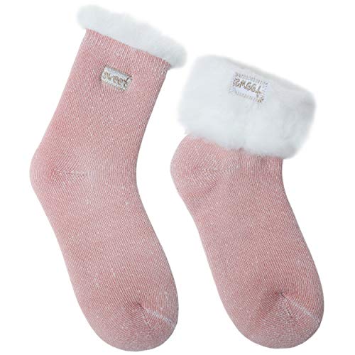 Thermosocken damen 2 paar winter haussocken dicke kuschelsocken mit plüsch und wolle rosa EU 36-42