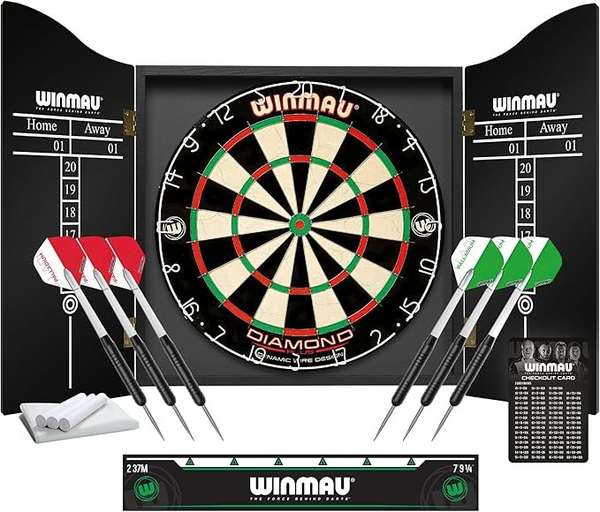 WINMAU Diamond Plus Dartscheibe mit Surround, Dartschränken und Zubehör
