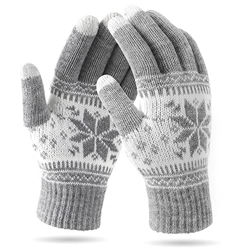veni masee winterhandschuhe snowprint strickwolle touchscreen grau für damen und herren, 20 cm