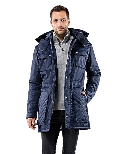 vincenzo boretti herren winterjacke parka warm gefüttert lang slim fit dunkelblau