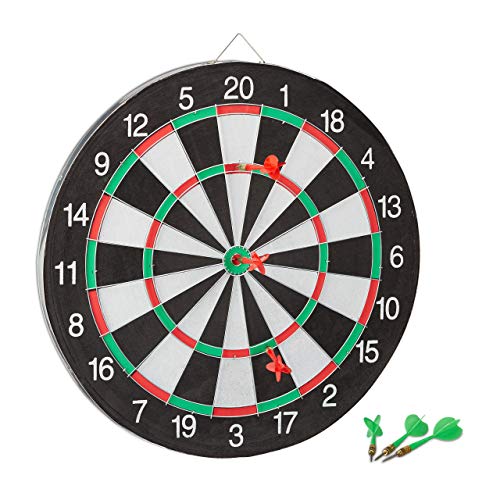 dartscheibe relaxdays x2 43 cm zweiseitig schwarz-weiß mit 6 pfeilen steeldarts