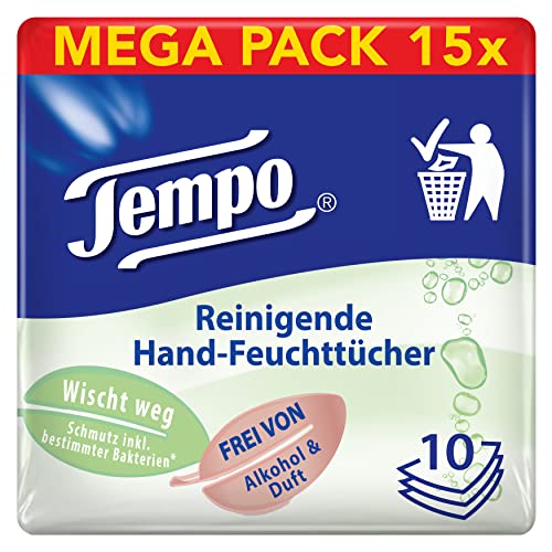 tempo hand-feuchttücher, parfümfrei, alkoholfrei, dermatologisch getestet, 150 stück