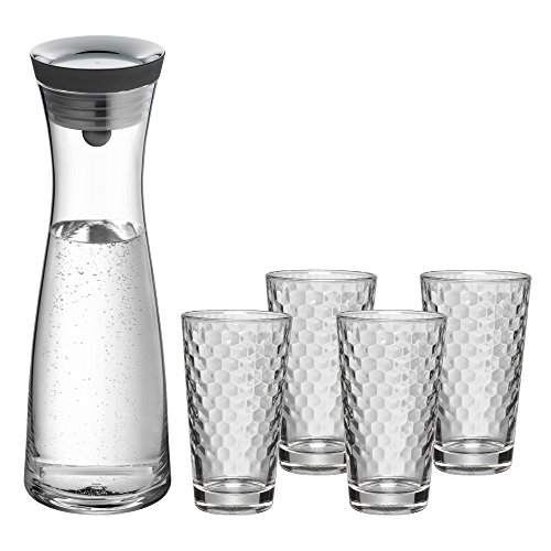 wmf wasserkaraffe-set 5-teilig 1l mit 4 gläsern 275ml und silikondeckel