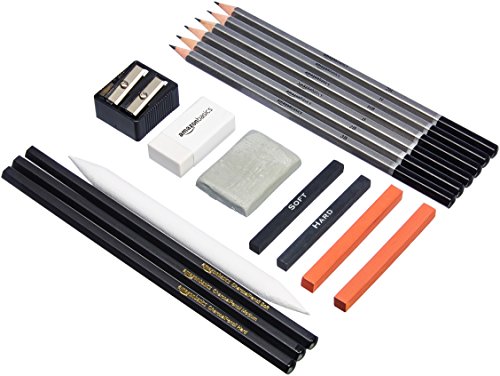 skizzier- und zeichenset 17 teilig amazon basics holzkohle schwarz weiß orange