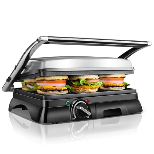 Aigostar Samson kontaktgrill 30KLU, panini grill, 2000 watt, antihaft, 180 grad, temperaturkontrolle