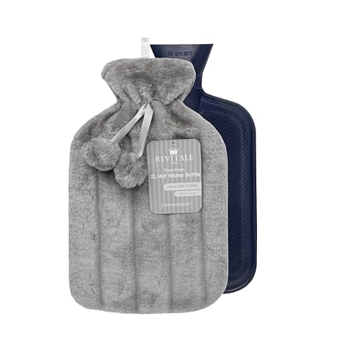 kuscheliges kunstfell pom pom cover mit wärmflasche 2 liter schiefer grau