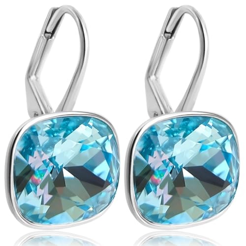 ohrringe 925 silber mit kristallen in blau und türkisen aquamarinen - nobel schmuck
