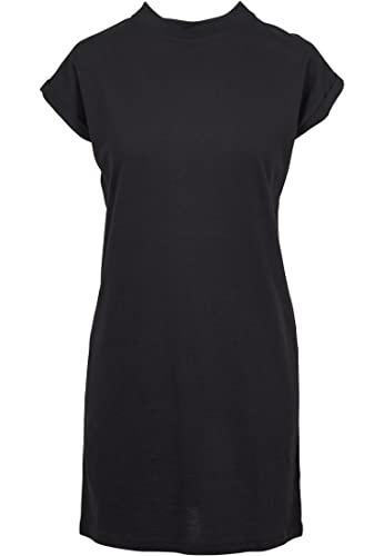 Urban Classics Damen Turtle Dress Schwarz - Baumwollkleid mit Stehkragen & überschnittenen Schultern, S