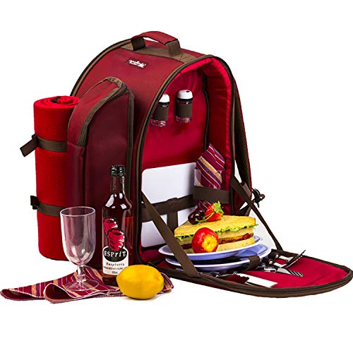 apollo walker picknickrucksack 2 personen mit decke, thermotasche rot für camping, strand