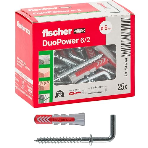 fischer duopower hakendübel grau rot 25 stück für wandmontage