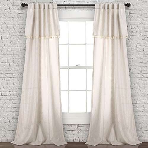 lush decor ivy tassel fenstervorhänge, polyester, neutral, 40" x 84", 1 paar