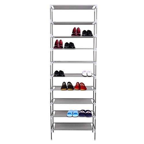 all right schmal 10 Ebenen Schuhregal aus Edelstahl höhenverstellbar grau 155 x 55 x 27 cm