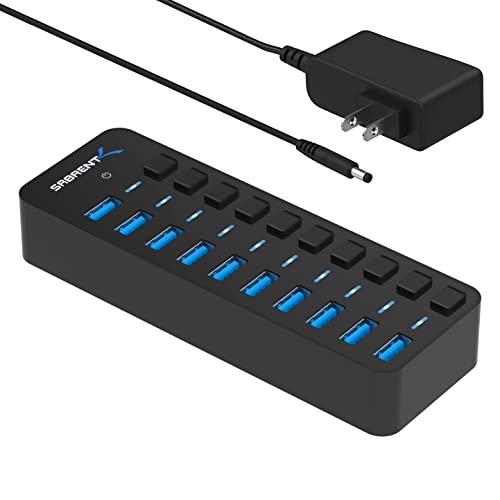 sabrent usb hub 3.0 aktiv 10 ports mit netzteil 60 w usb 3.2 für pc ps5 mac