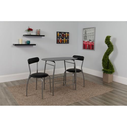 glas-esstisch set mit stühlen von flash furniture, schwarz, metall, 3-teilig