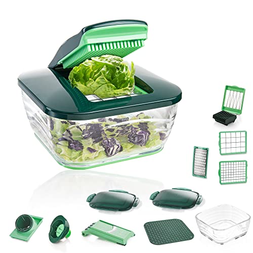 gemüseschneider genius nicer dicer chef 18-teilig mit glasschüssel und zerkleinerer mintgrün