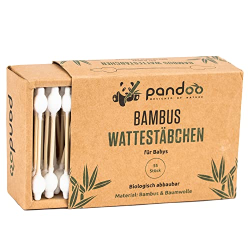 bambus wattestäbchen pandoo 4er pack 220 stück, biologisch abbaubar, vegan, plastikfrei