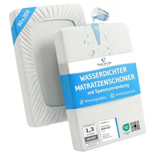 Matratzenschoner 90 x 200 wasserdicht, atmungsaktiv, waschbar, Anti-Milben Bezug