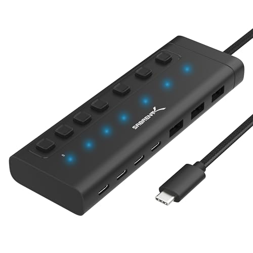 sabrent usb hub 3.2 mit ein aus schaltern und langem kabel für ps5 pc laptop drucker