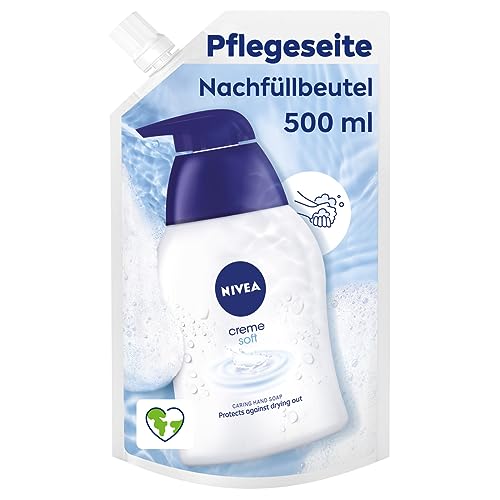 NIVEA Creme Soft Nachfüllbeutel 500 ml, pflegende Handseife mit Mandel-Öl, milde Flüssigseife zur schonenden Reinigung