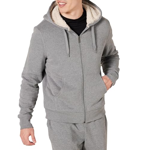 herren hoodie mit sherpa-futter und reißverschluss, amazon essentials, hellgrau meliert, m