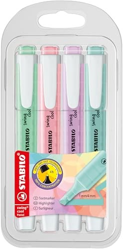 STABILO Textmarker Swing Cool Pastel 4er Pack Minzgrün, Ros, Lila, Türkis
