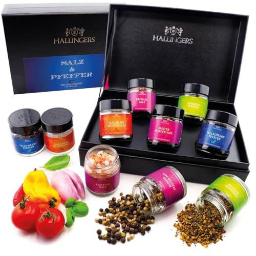 hallingers salz & pfeffer gewürz geschenkset 5 sorten aus aller welt für grill und geschenke